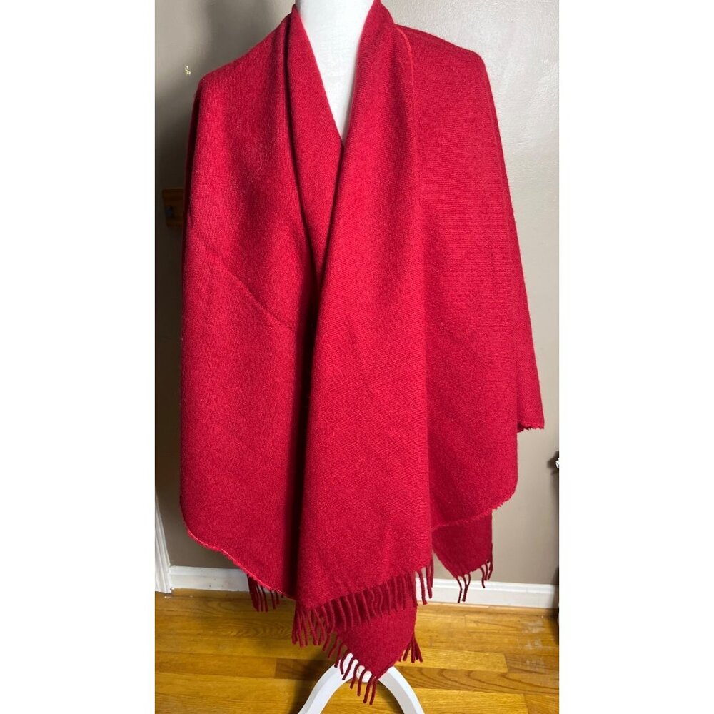 Vintage Cape Tweedmill Wool Blanket Wrap Red Fringe British Unisex Womens - Picture 3 of 10